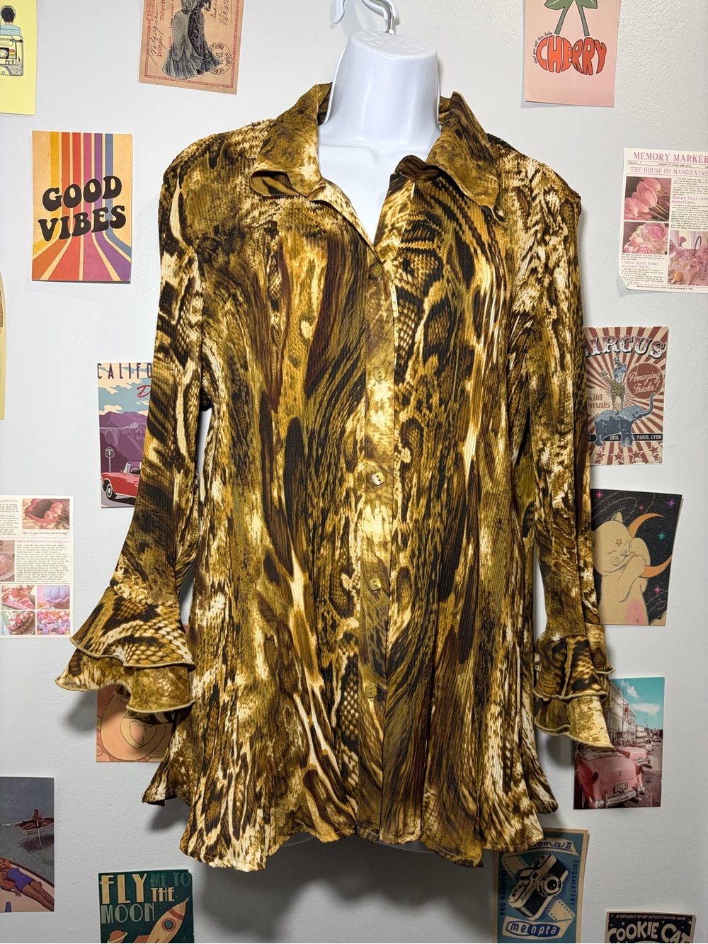 Essentials by Milano Brown & Gold Animal-Print Blouse